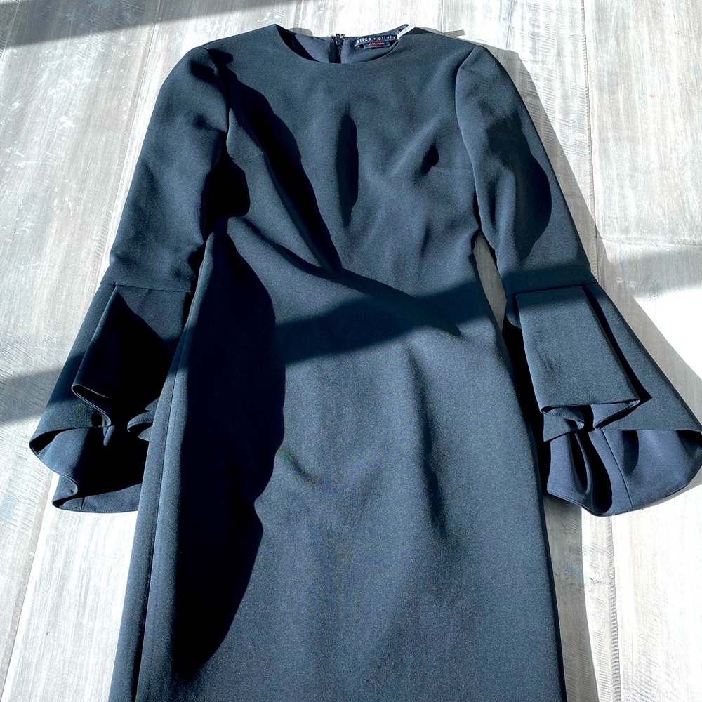 Alice and Olivia black formal dress with flared sleeves